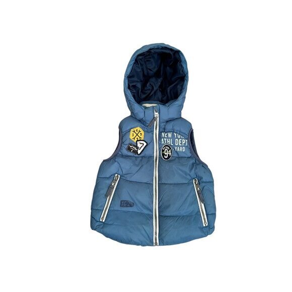 H&M L.O.G.G. Label Of Graded Goods Kids Blue Puffer Vest With Patches & Hood Siz - Picture 1 of 4
